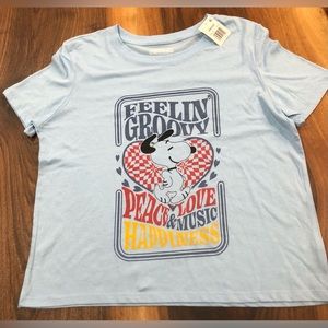 Peanuts Worldwide Snoopy Feeling Groovy Tee in Blue